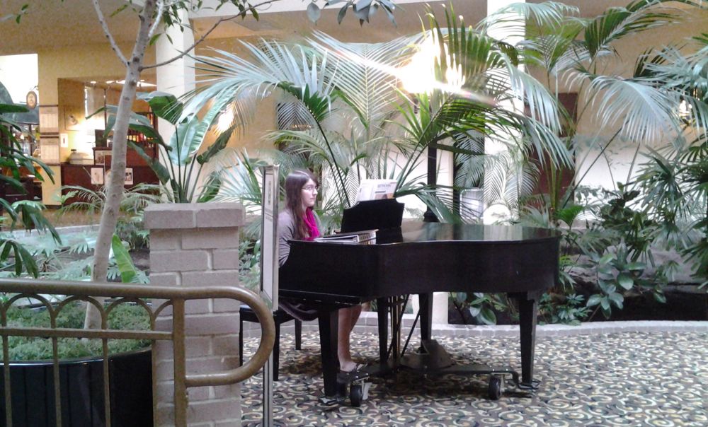 Merina Gordon, playing the piano at the Embassy Suites, Lynnwood